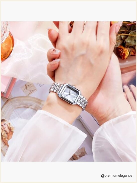 Ladies Square Case Stainless Steel Band Quartz Wrist Watch Water Resistant